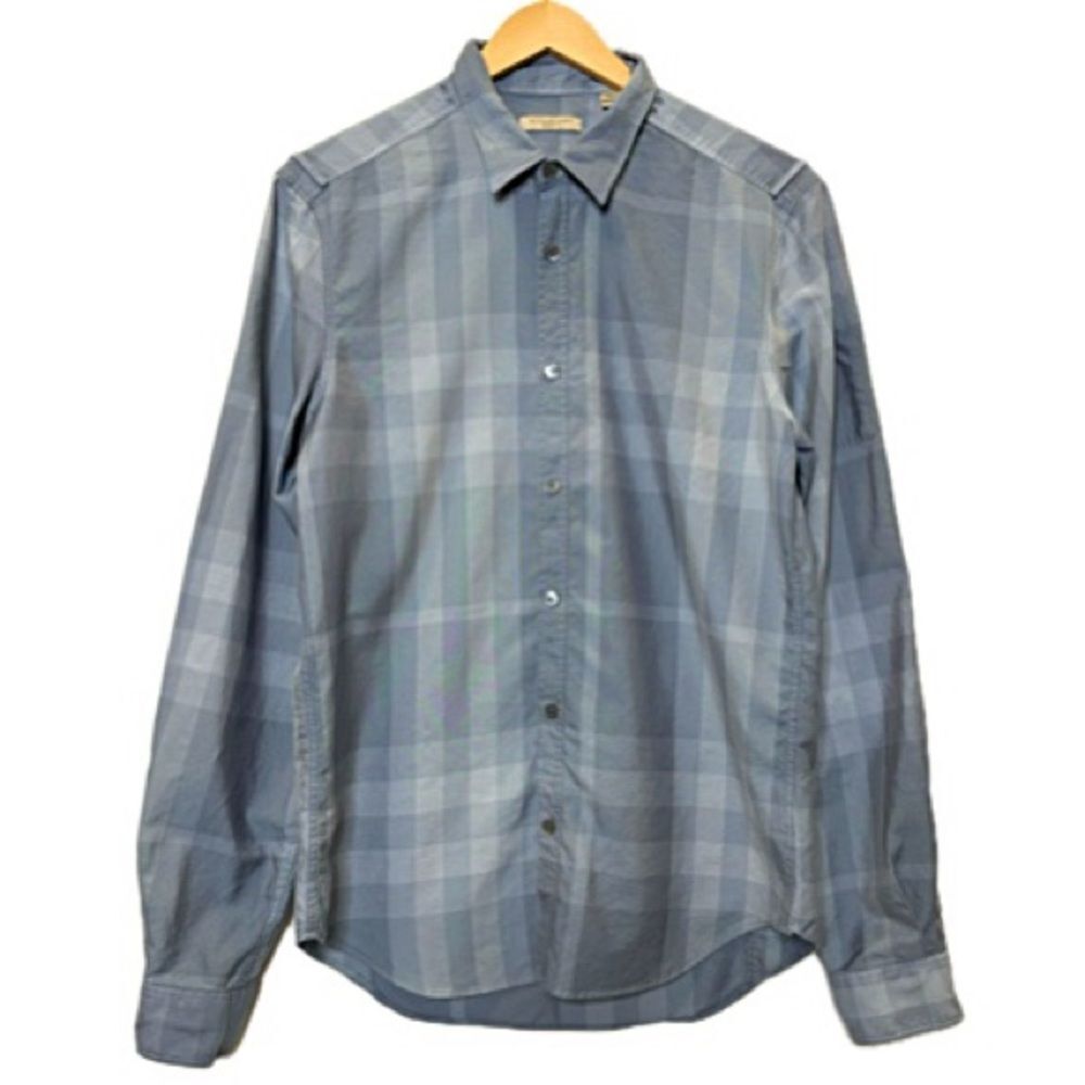 Burberry Brit Mens Hayden Plaid Long Sleeve Button Down Utility Shirt Sz M Blue